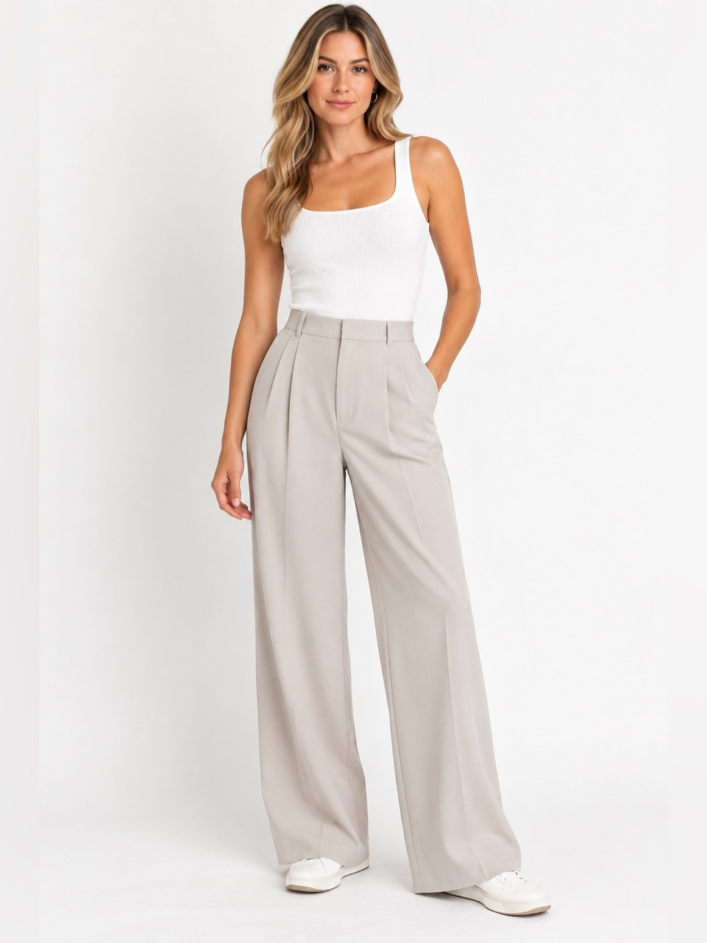 Abercrombie & Fitch Sloane Tailored Wide Leg Pants Light Taupe Size 28/6 NWT